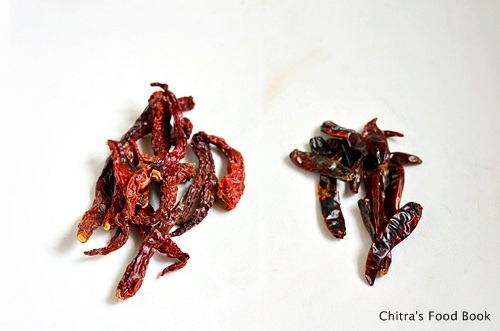 Tips for making red chutney with a picture showing Guntur chilli and byadagi chilli