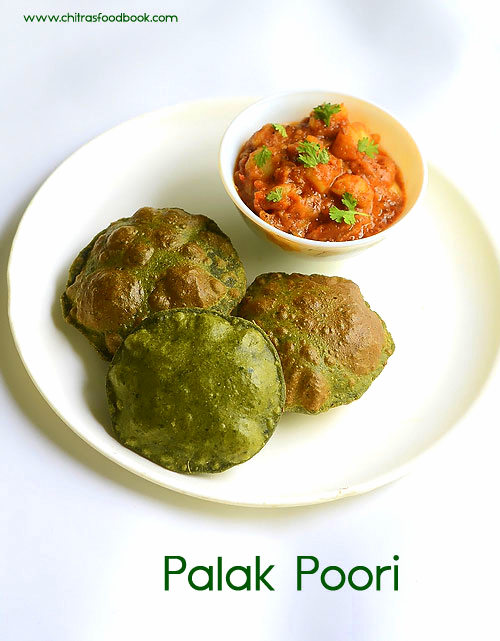 Palak Poori with side dish Palak Poori with side dish